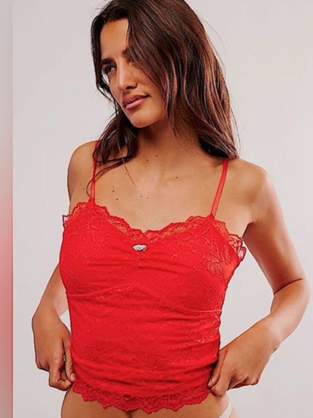 Free People Red Lace Camisole Tank with Spaghetti Straps